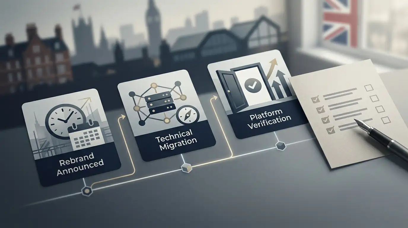 Editorial illustration of a casino status timeline and verification checklist
