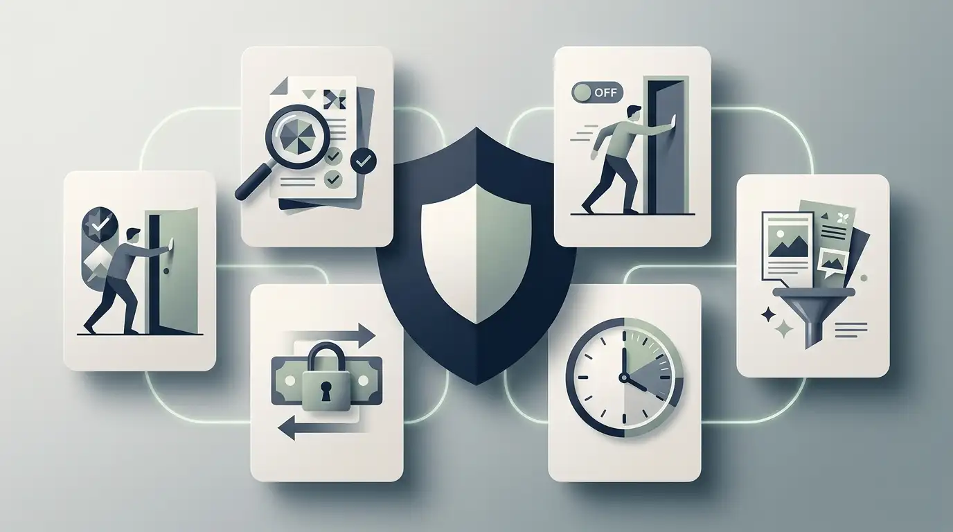 Editorial illustration of UK online casino safety checks with licence, payment and self-exclusion symbols